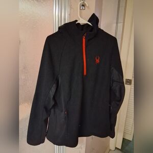 Spyder Black Mens Large 1/4 Zip Hoodie Jacket Sporty Textured